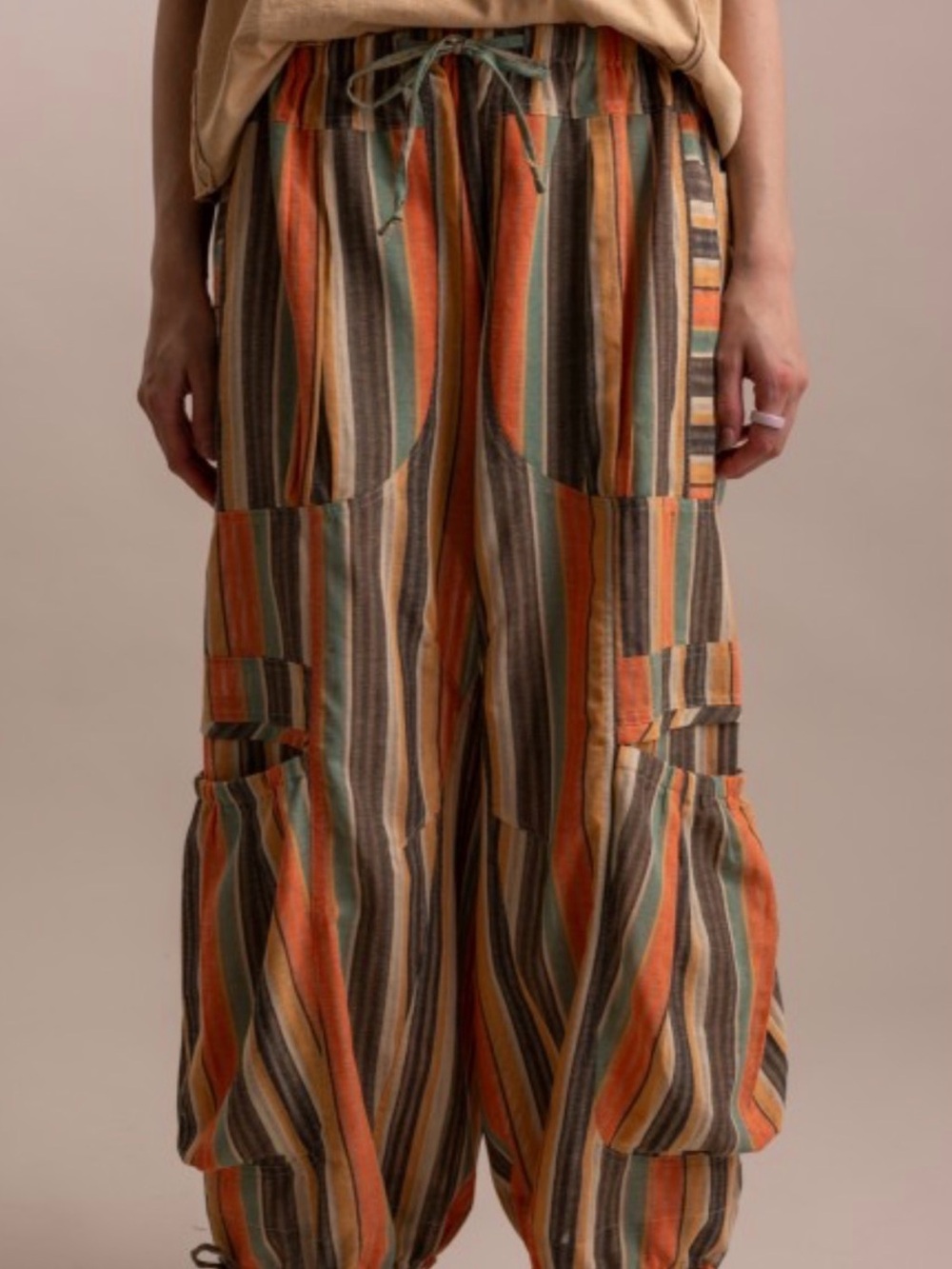 Striped Cargo Lounge Pants - Orange Multi